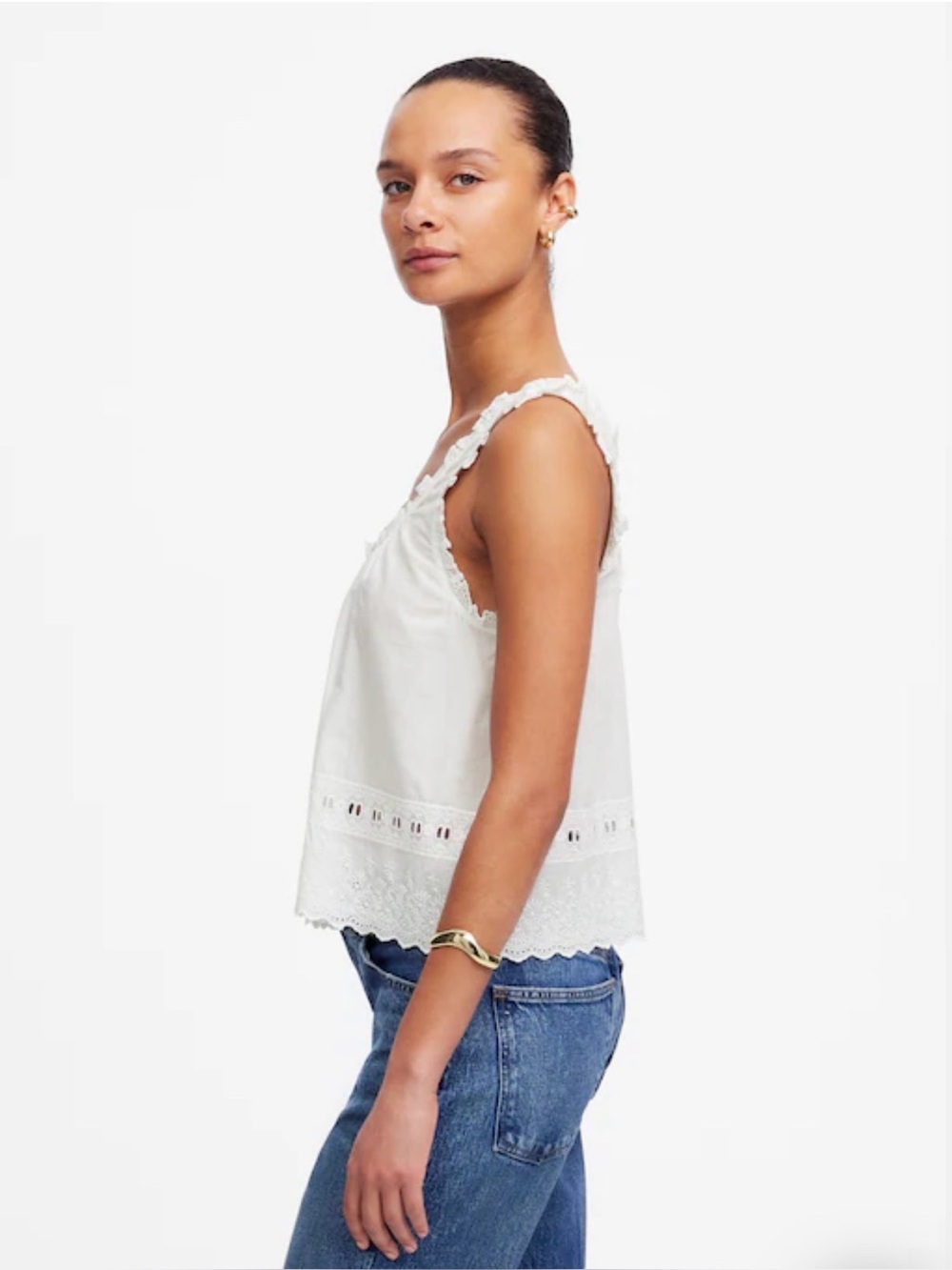 Madewell Embroidered Floral Scalloped Button Front Tank White Size Medium - Picture 2 of 5